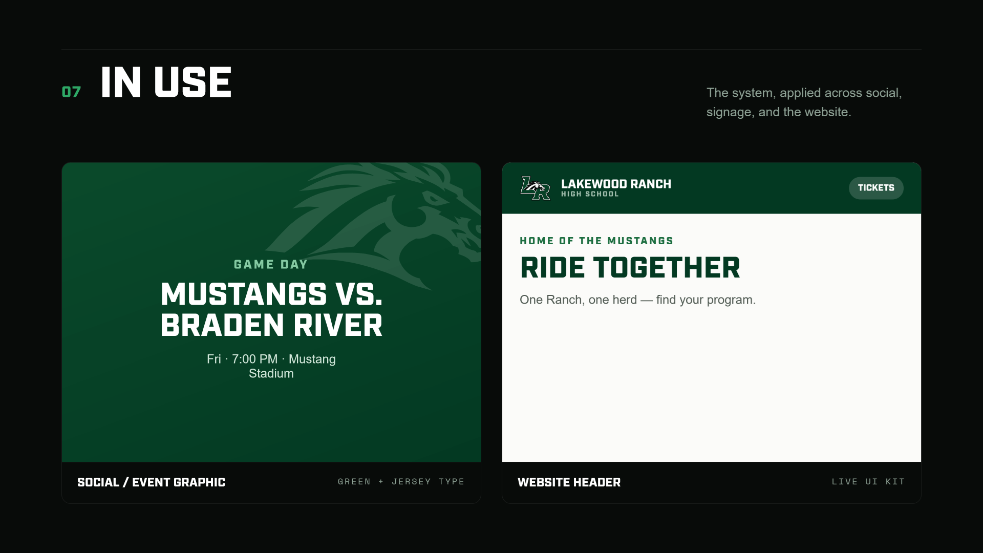The system applied — game-day social and website header