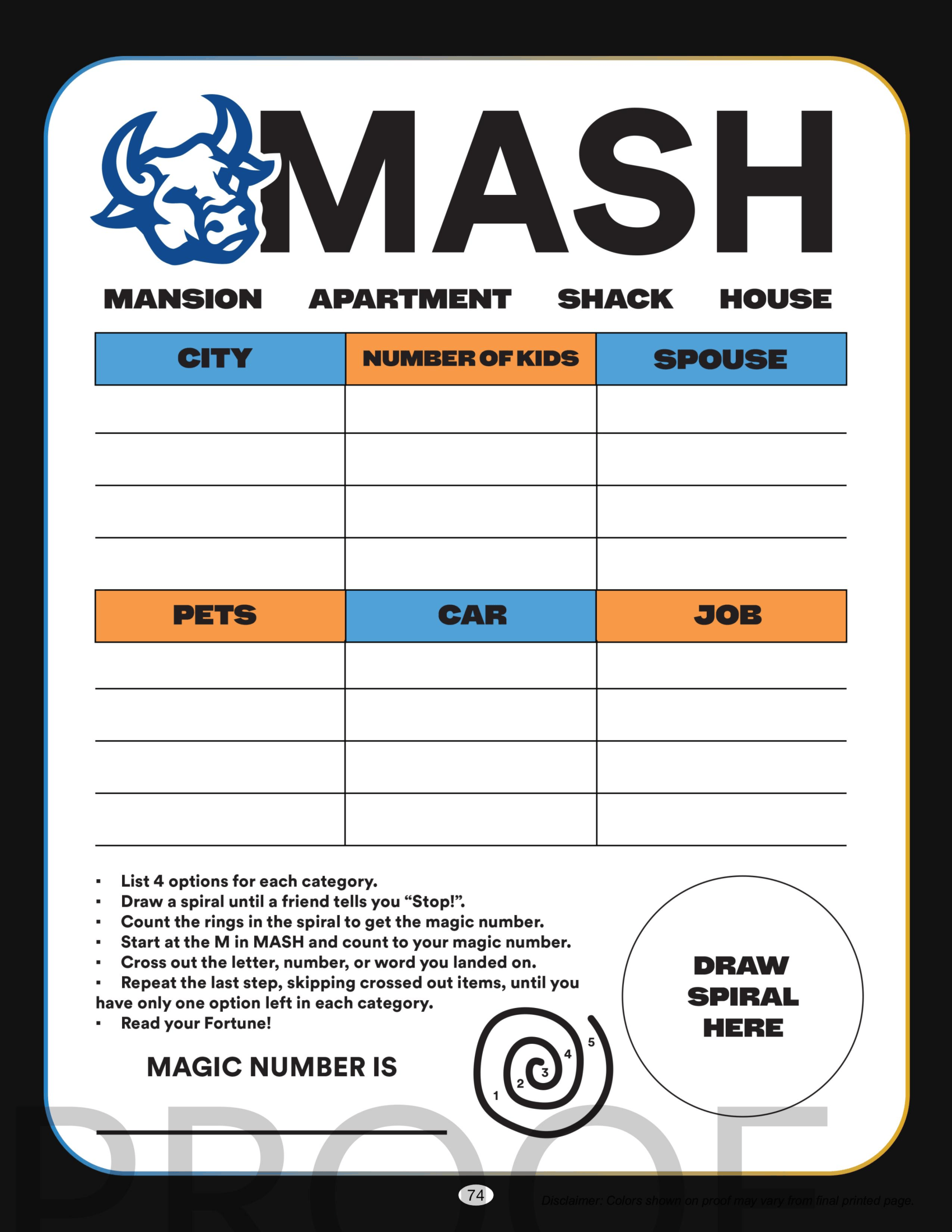 MASH — interactive fortune game spread